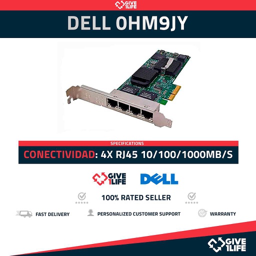 [626] DELL 0HM9JY Tarjeta de Red 4x 10/100/1000MB/s PCI Express